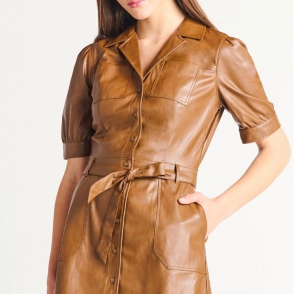 NWT Dex Faux Leather Belted Dress